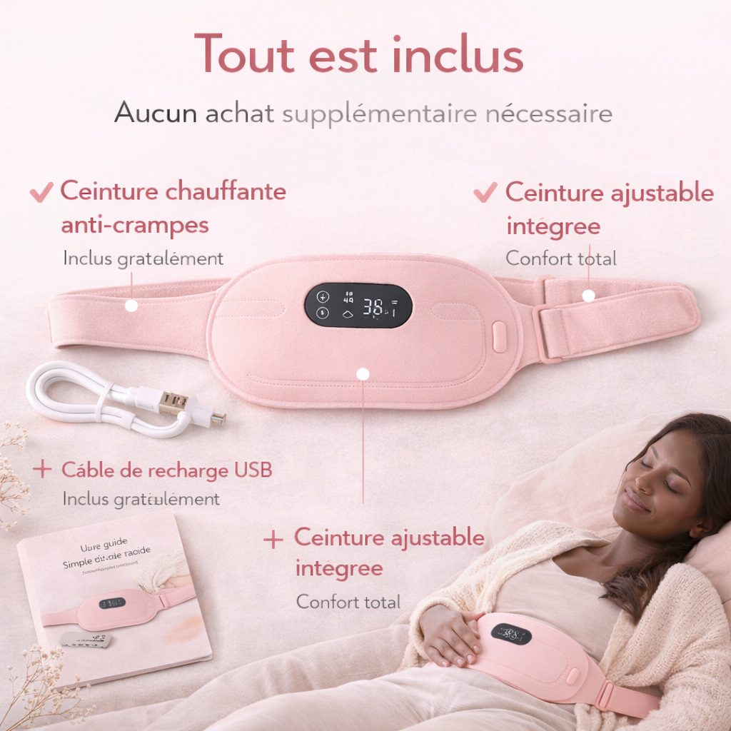 🌸 Ceinture Chauffante Anti-Crampes (Chaleur + Massage)