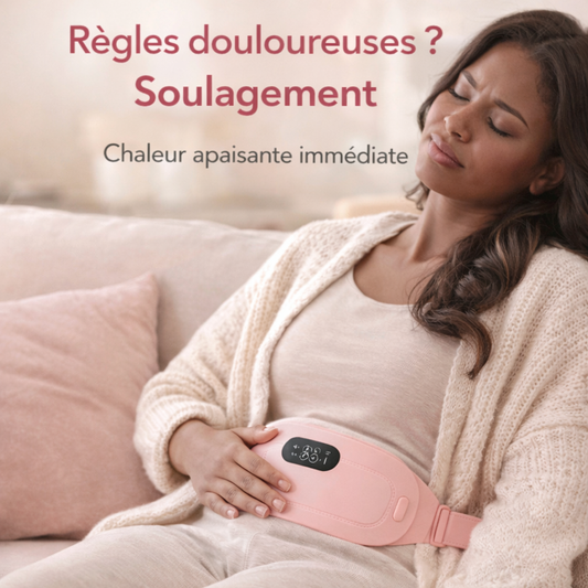 🌸 Ceinture Chauffante Anti-Crampes (Chaleur + Massage)