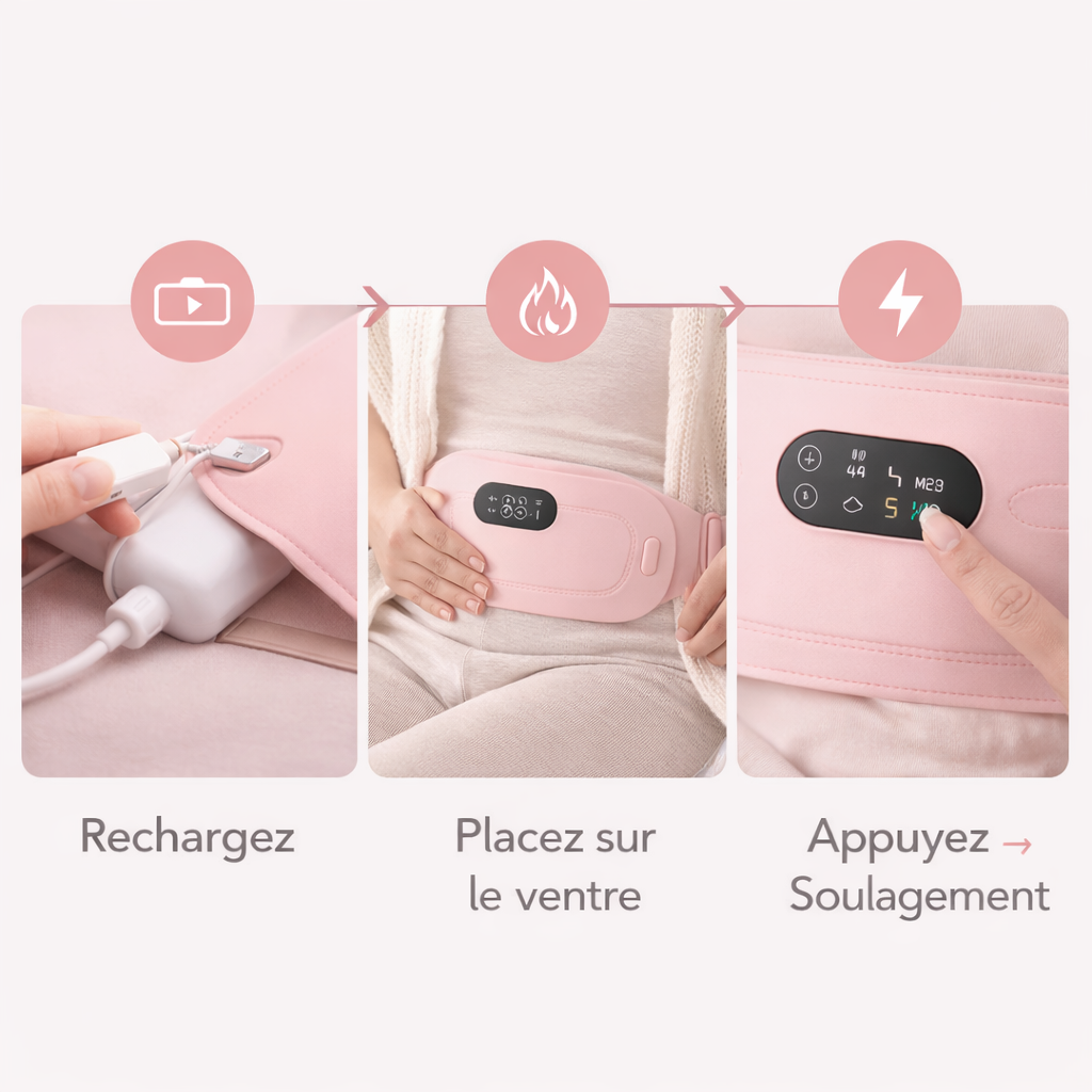 🌸 Ceinture Chauffante Anti-Crampes (Chaleur + Massage)
